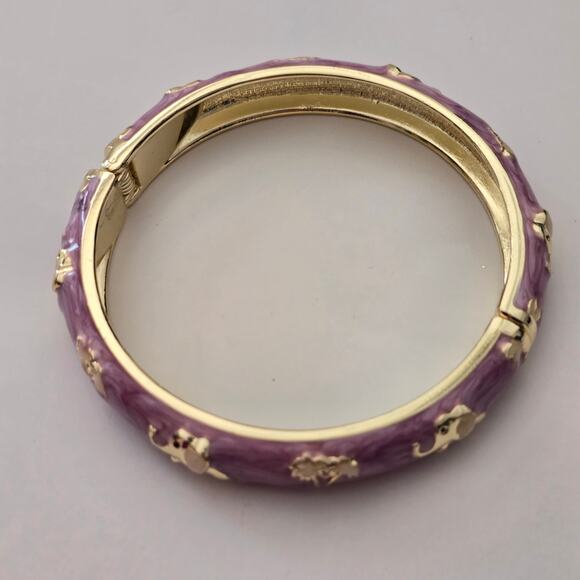 JTF Elephant Palm Tree Bangle Bracelet Gold Purple Pink Enamel - Picture 3 of 10
